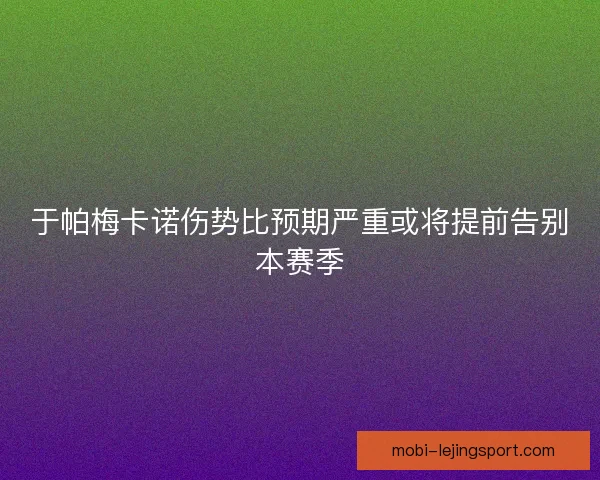 于帕梅卡诺伤势比预期严重或将提前告别本赛季